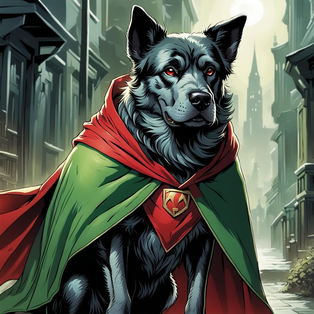 Superhero Mutt in Comic Book Art Style