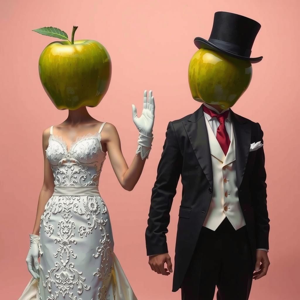 Surreal Apple Couple in Manga Style