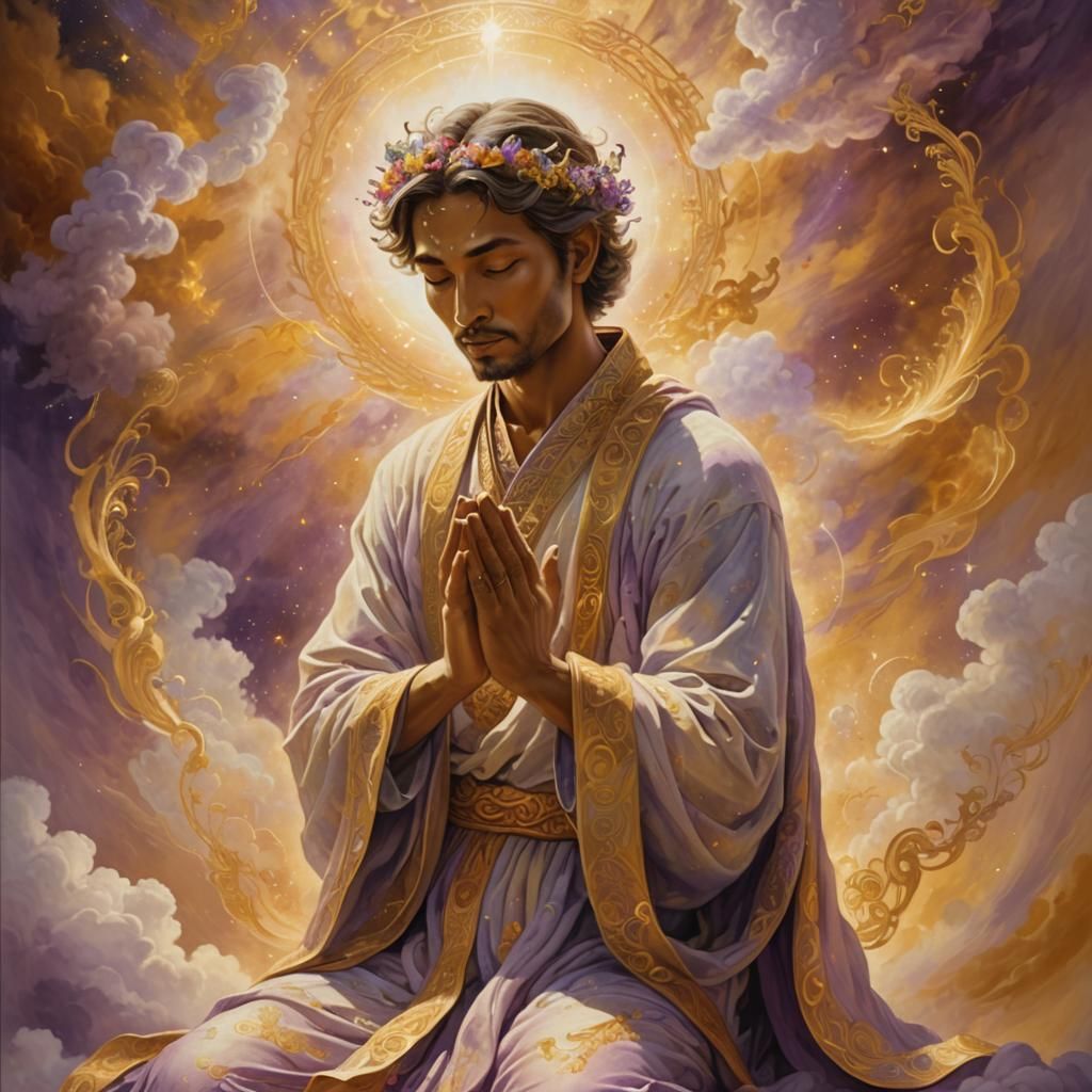 Astral Figure Asks God for Love in Pablo Amaringo Style