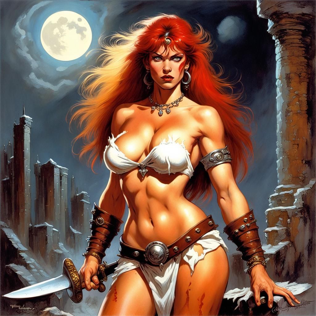 Glistening Barbarian Princess in Frank Frazetta Style