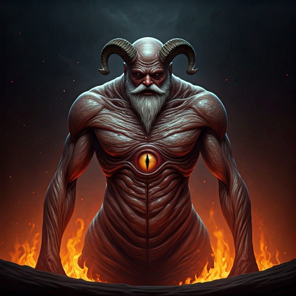 A photo of a gargantuan, Santa Claus with a singular, unblinking eye as its central mass, emerging from which are twiste...