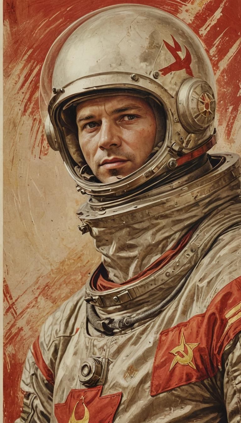 Yuri Gagarin Soviet Art Portrait in Socialist Realism