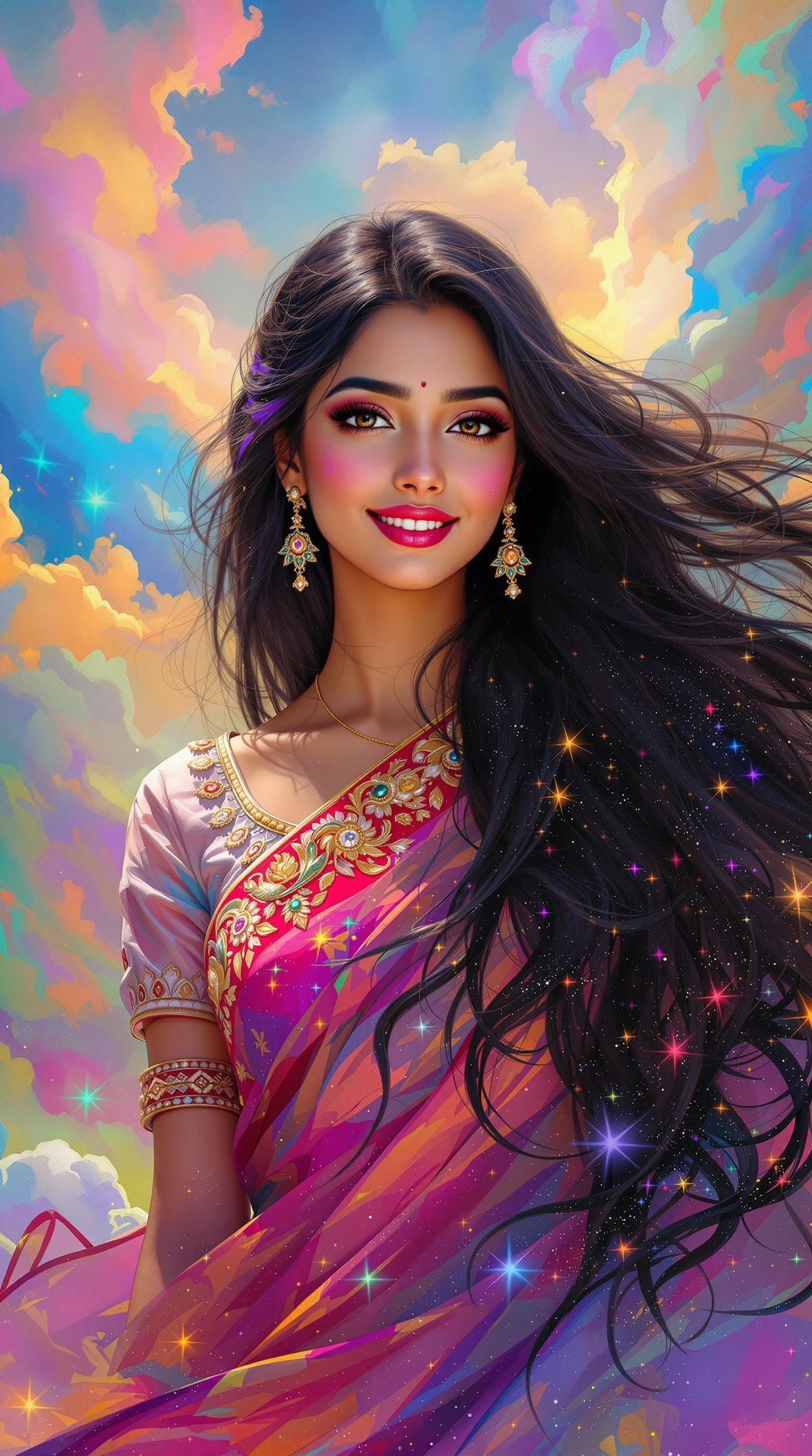Ethereal Young Woman in Whimsical Holi Festival Saree