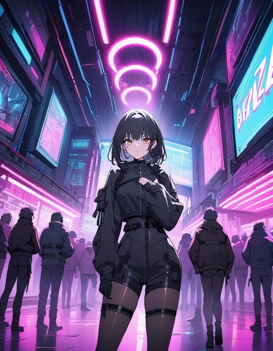 Cyberpunk Bazaar Interior in 80s Anime Style