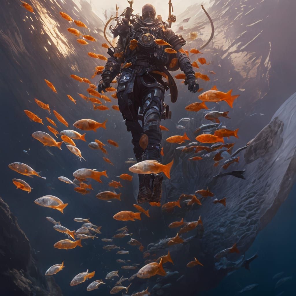 Diver Suit Underwater, Digital Splash Art