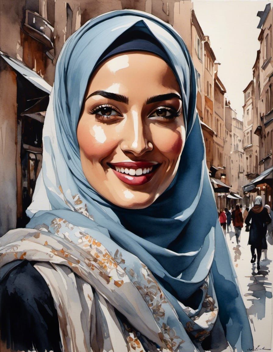 Beautiful Hijabi Woman Portrait in Cozy City
