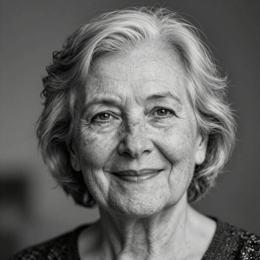 Hyper-Realistic Black and White Portrait of Elderly Woman