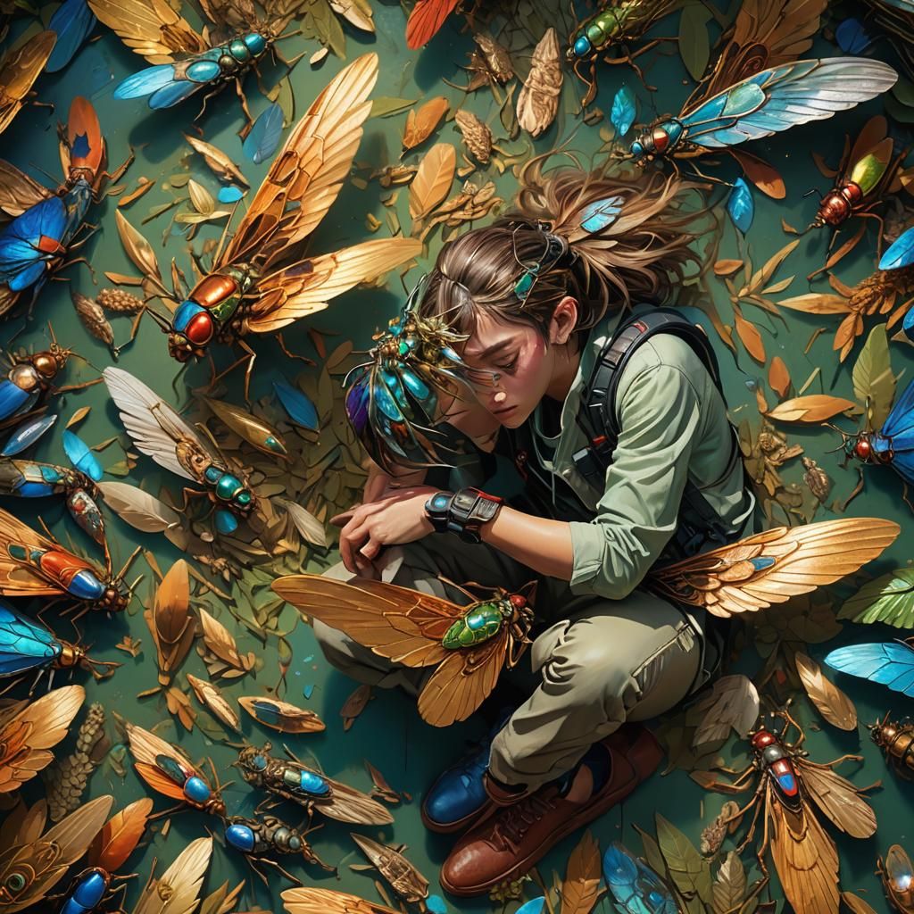 Locust-Winged Figure in Hyperrealistic Concept Art