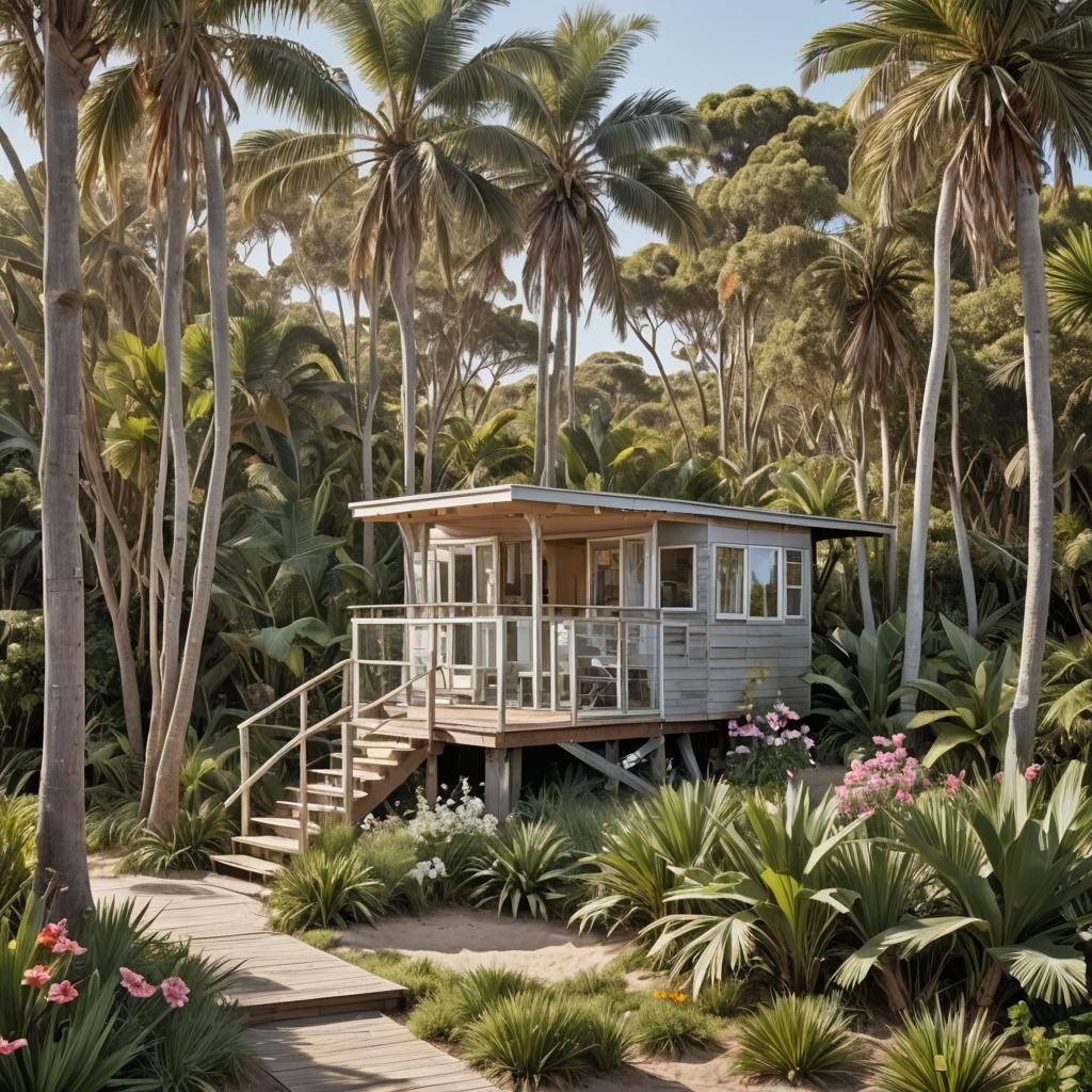 Coastal Dwelling Unit with Beach and Palm Trees