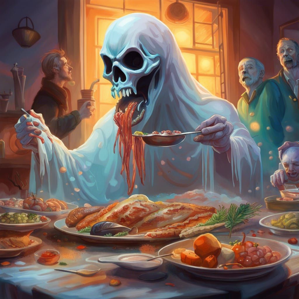 Ghostly Feast: Hyperrealistic Family Dinner