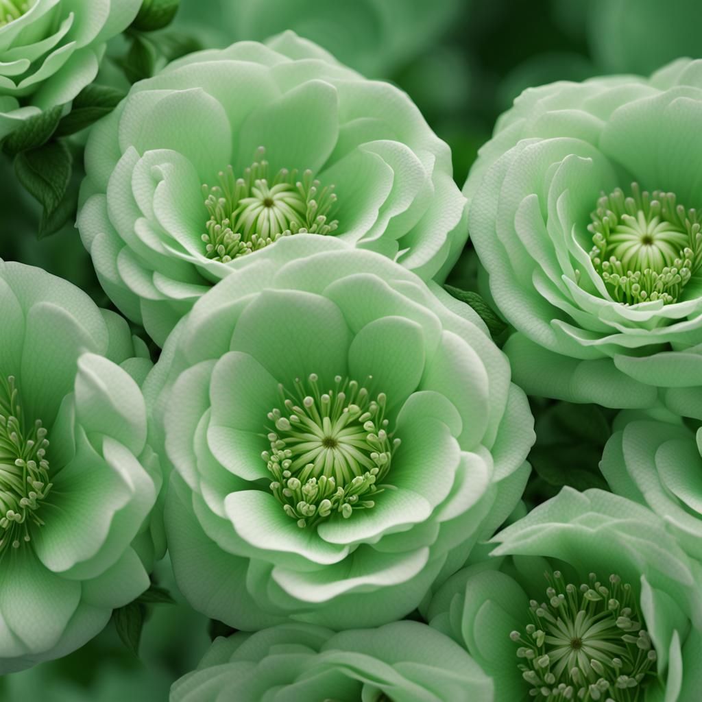 Macro Green Rose with Moon Flowers