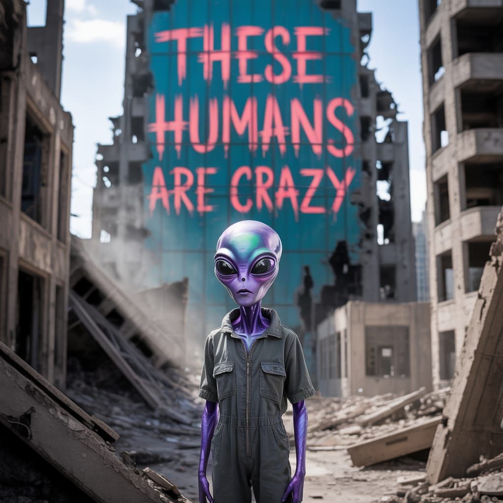 Alien in Ruins Declares Humans Crazy