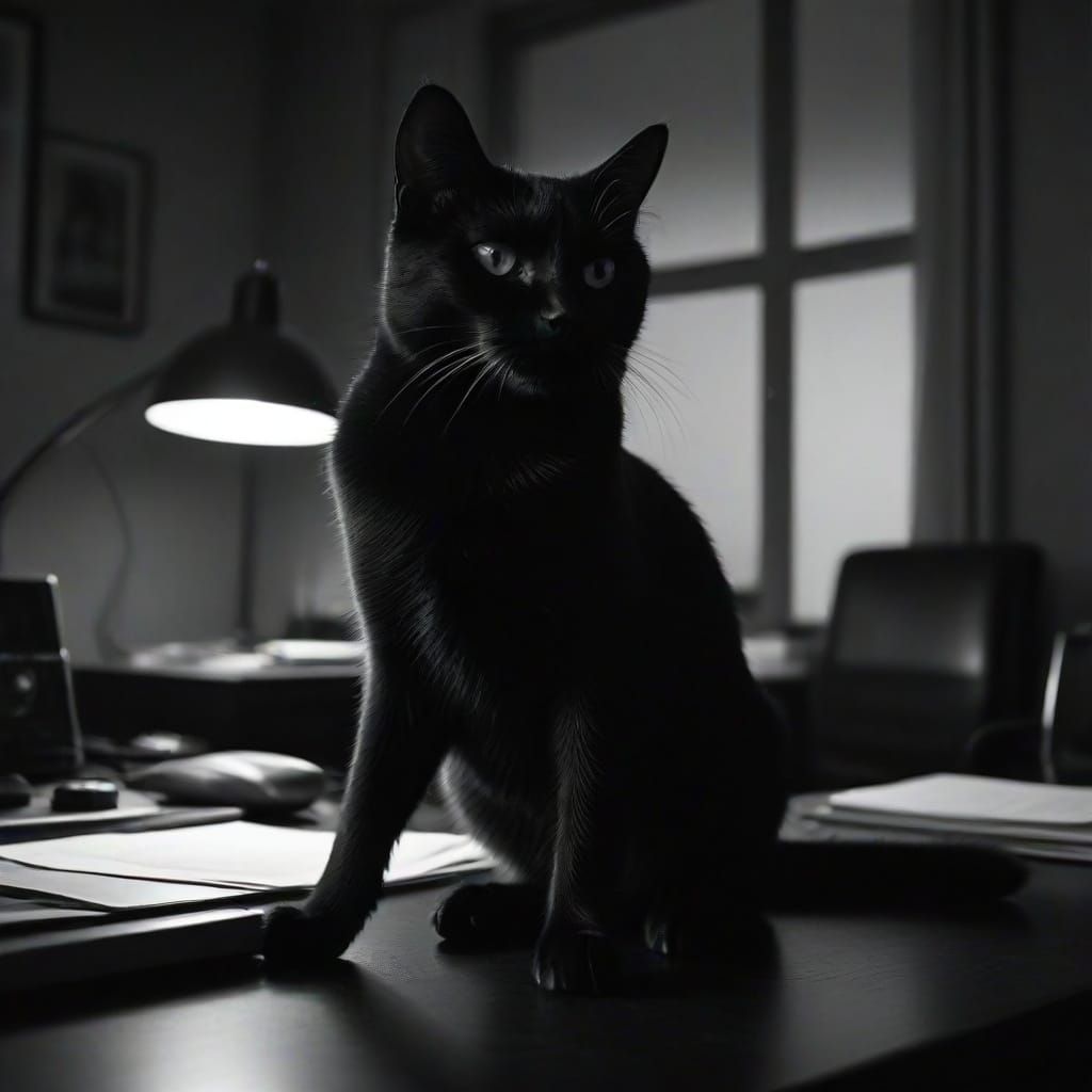 Film Noir Black Cat in Vintage Hollywood Office