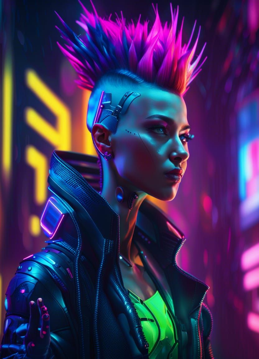Cyberpunk Woman in Neon Environment