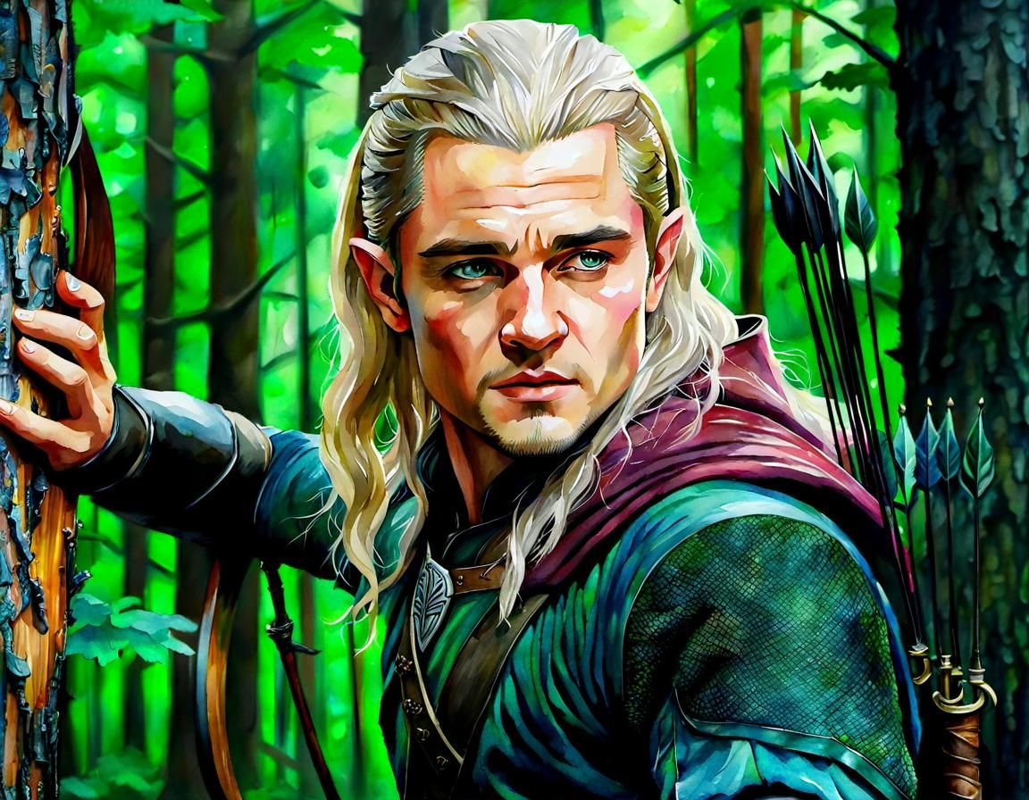 Legolas in Forest: Watercolor Painting by Smirnova
