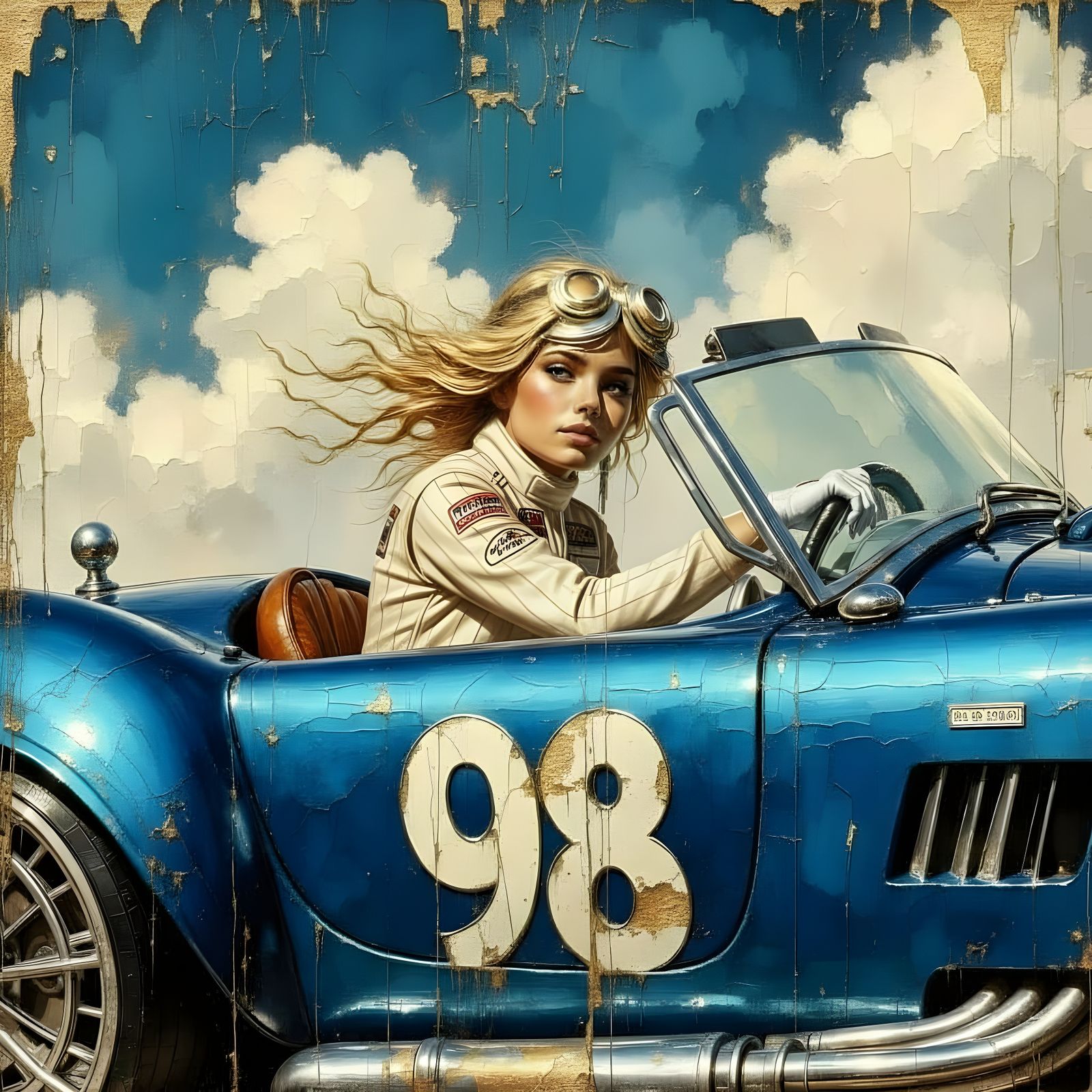 Blonde Driver in Silver Shelby Cobra