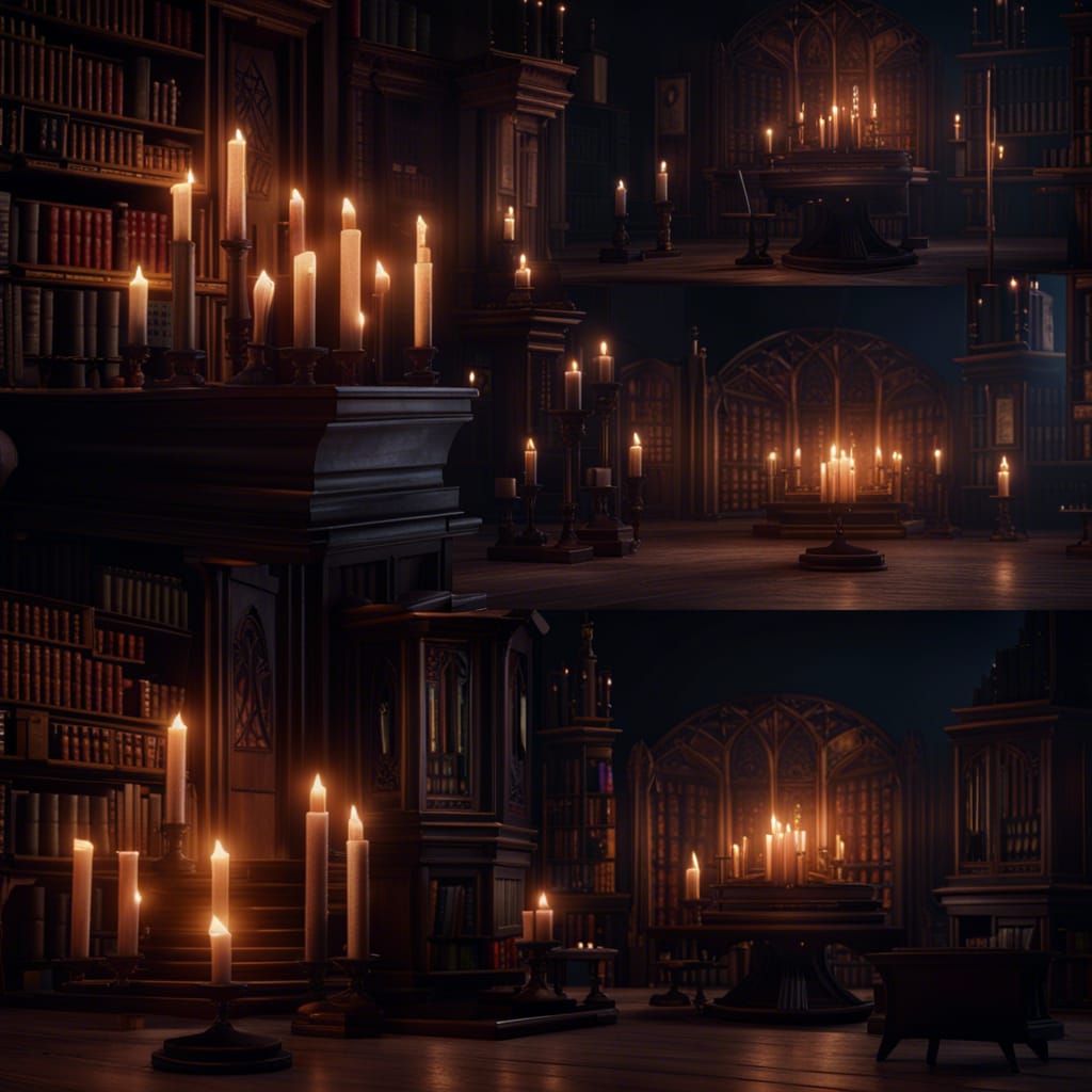Dark Academia Fantasy Library with Candlelight