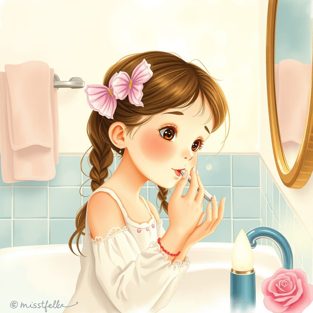 Girl Applying Moisturizer in Whimsical Illustration