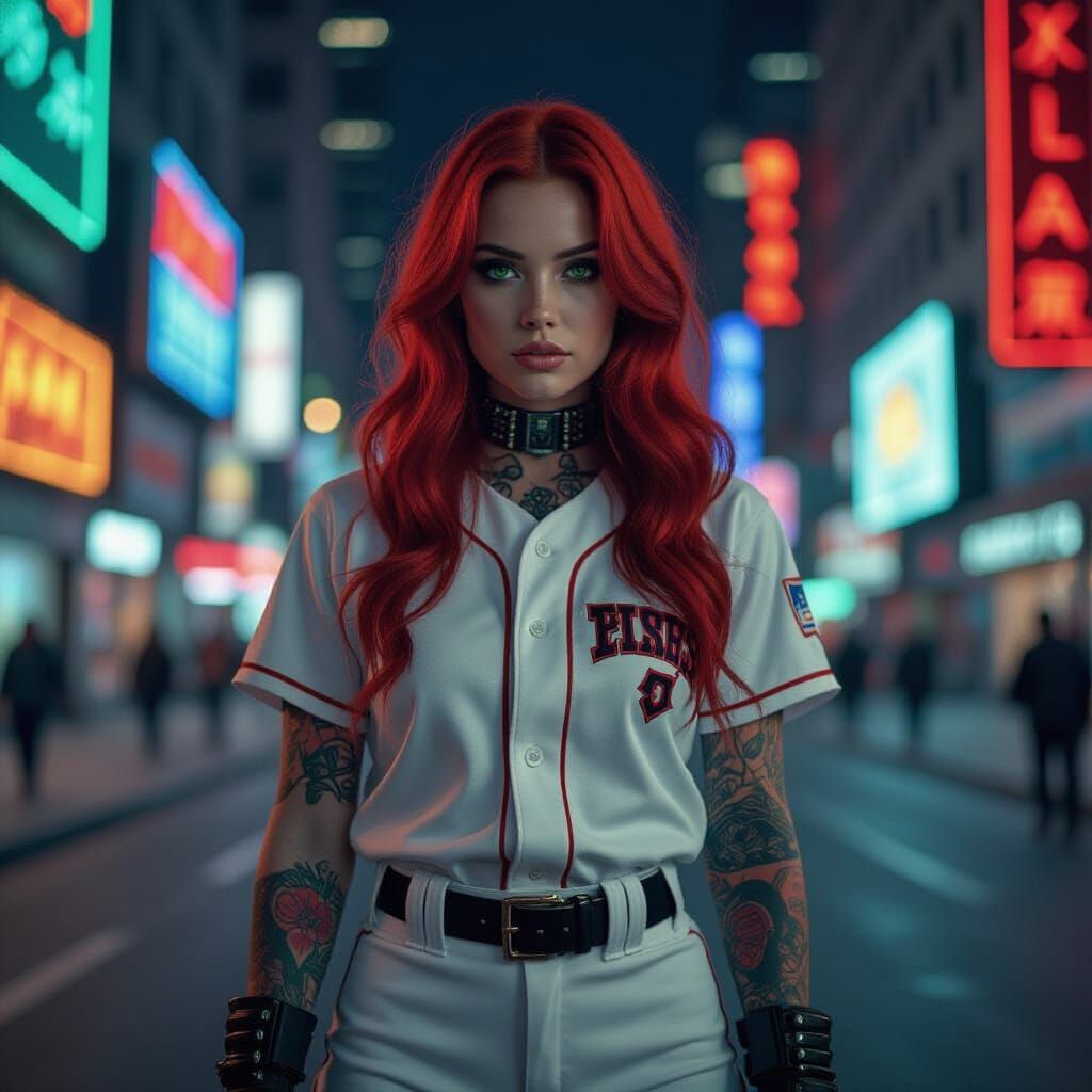 Fiery Redhead in Times Square: Cyberpunk 80s Film