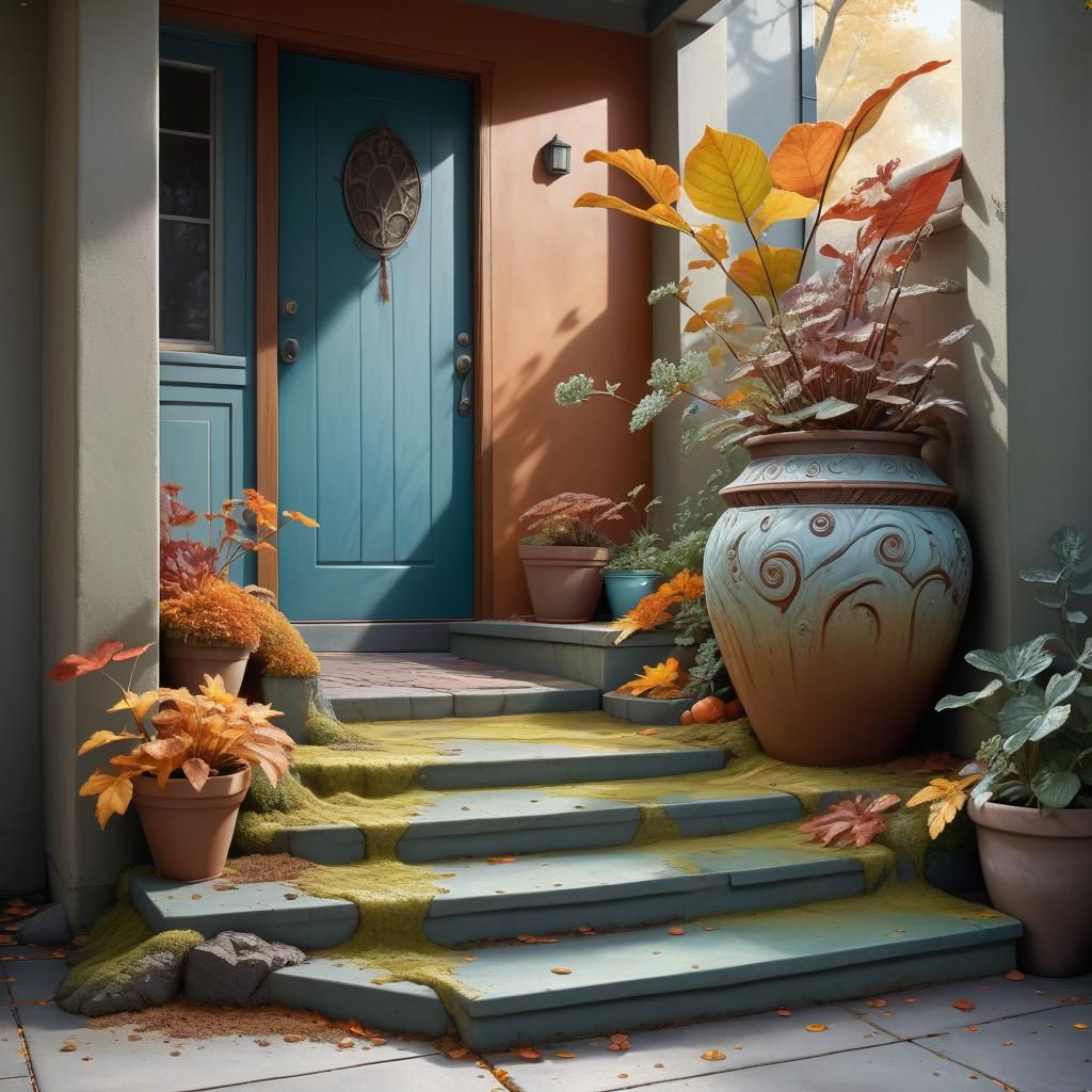 Shimmering Concrete Display in Bioluminescent Art Nouveau Fo...