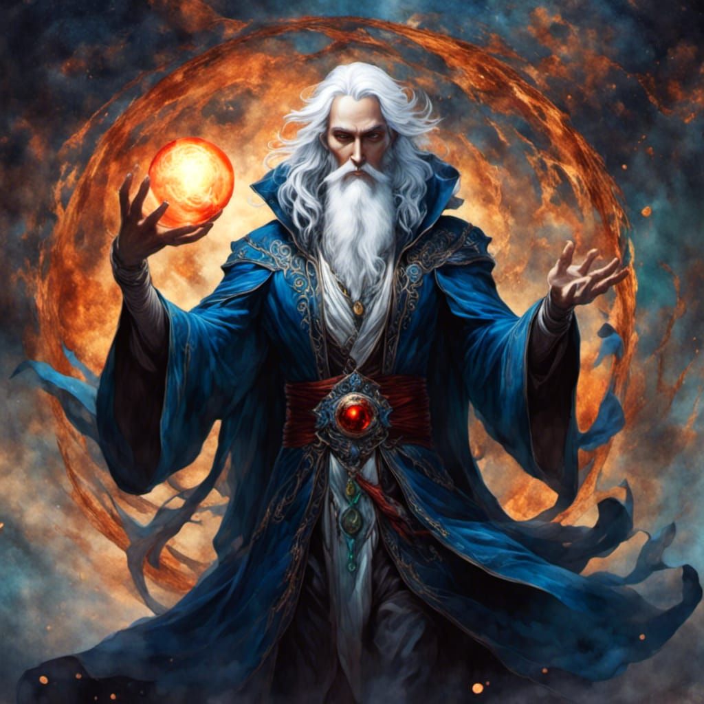 Glowing Warlock Casting Magic in Romantic Watercolor Style