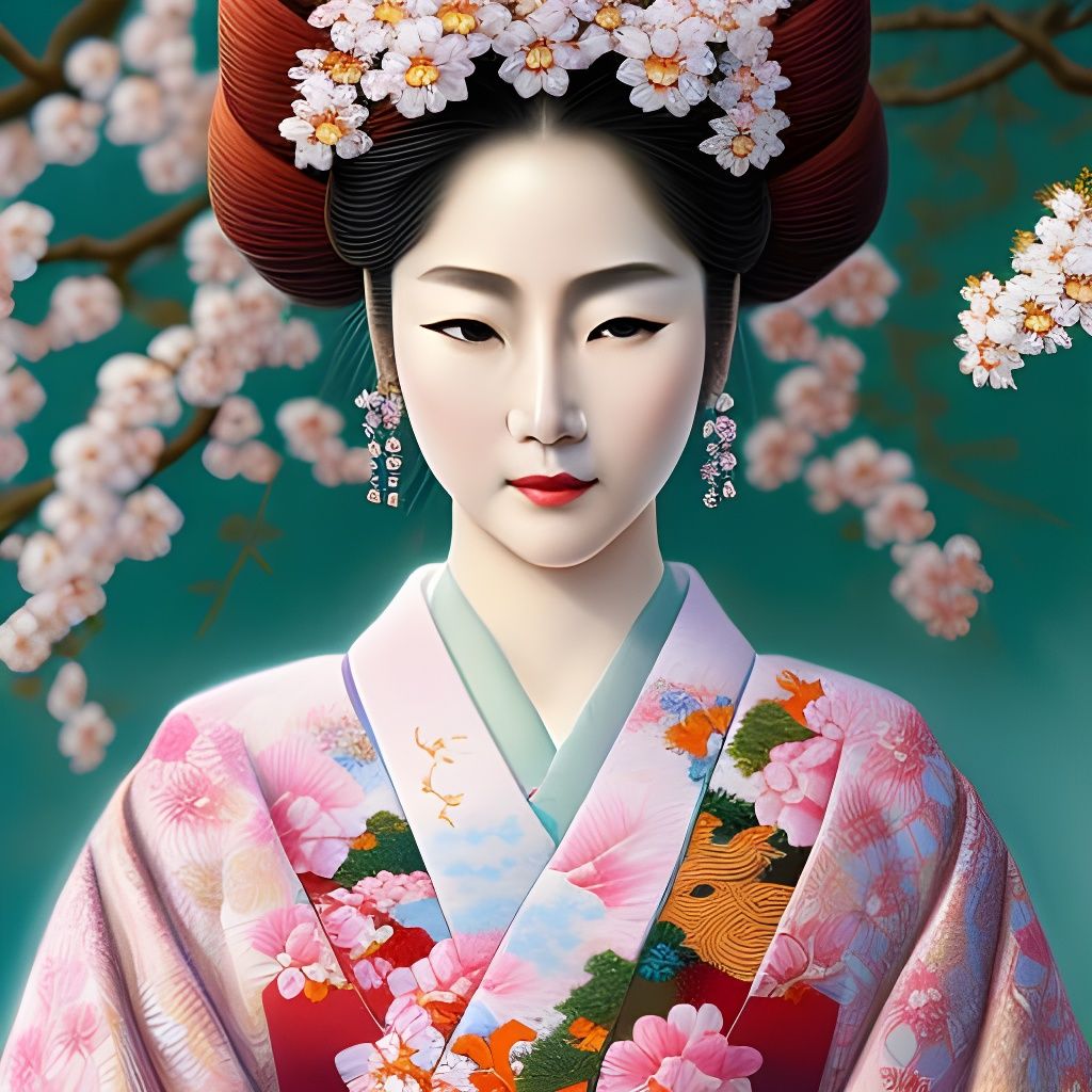 Japanese Girl Portrait with Cherry Blossoms