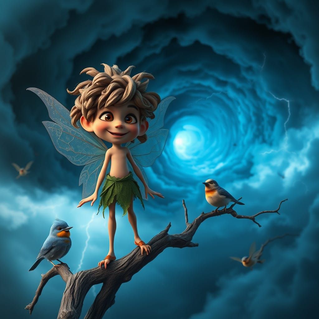 Mischief in the Stormy Skies, Whimsical Fairy Chaos