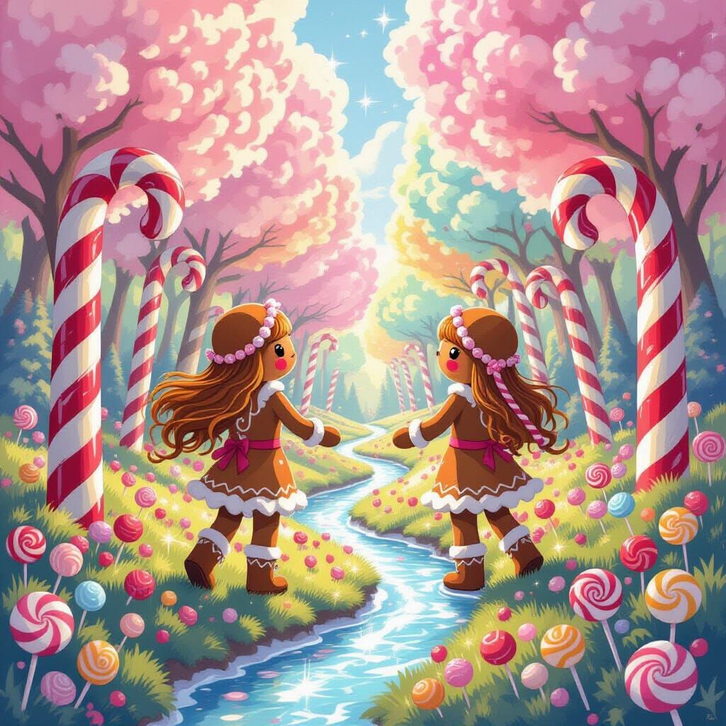 Gingerbread Women in Enchanted Candy Cane Forest