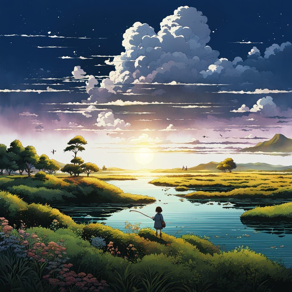 Whimsical Anime Fantasy World in Vibrant Colors