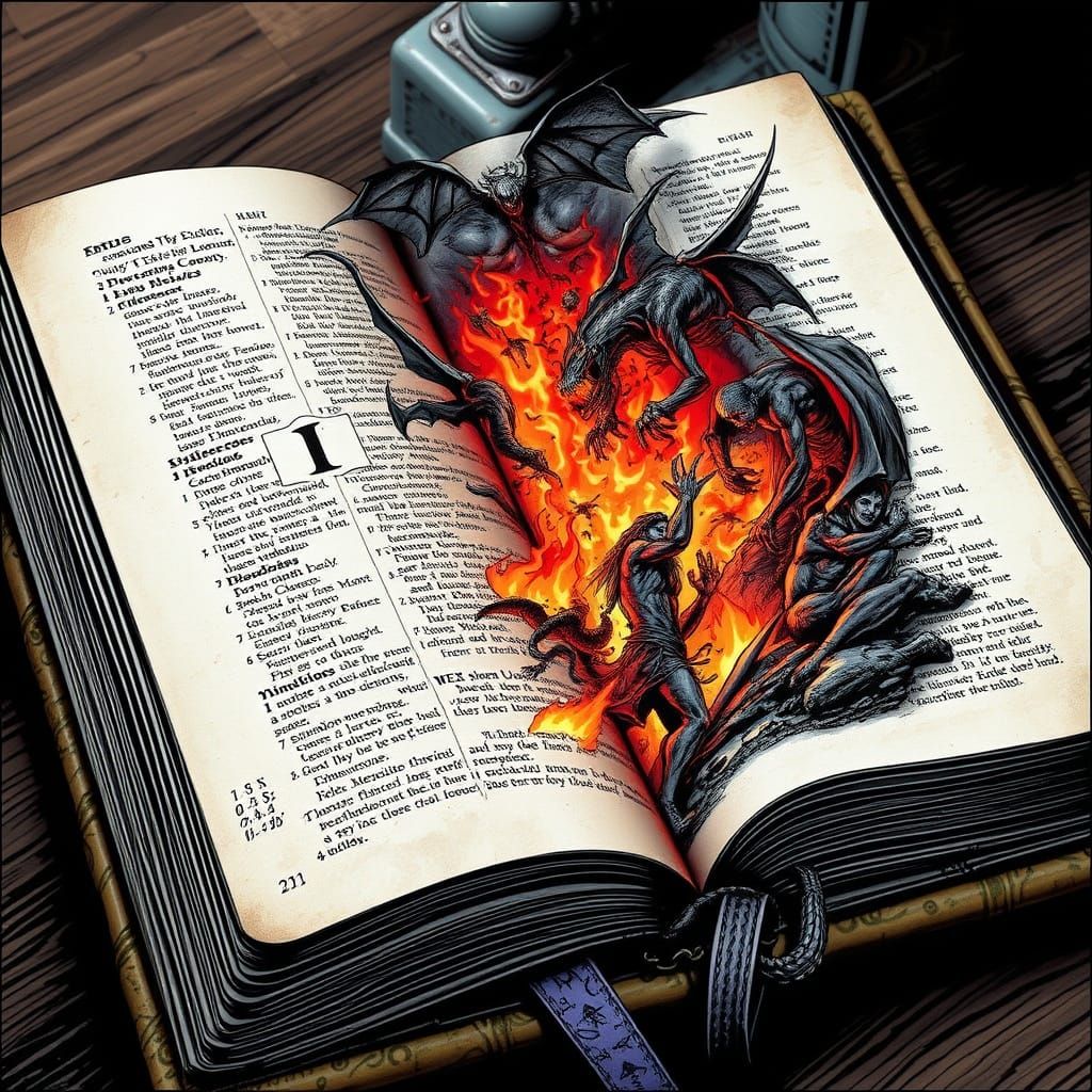 Hellscape Unfolds Within Ancient Bible, Comic Book Style