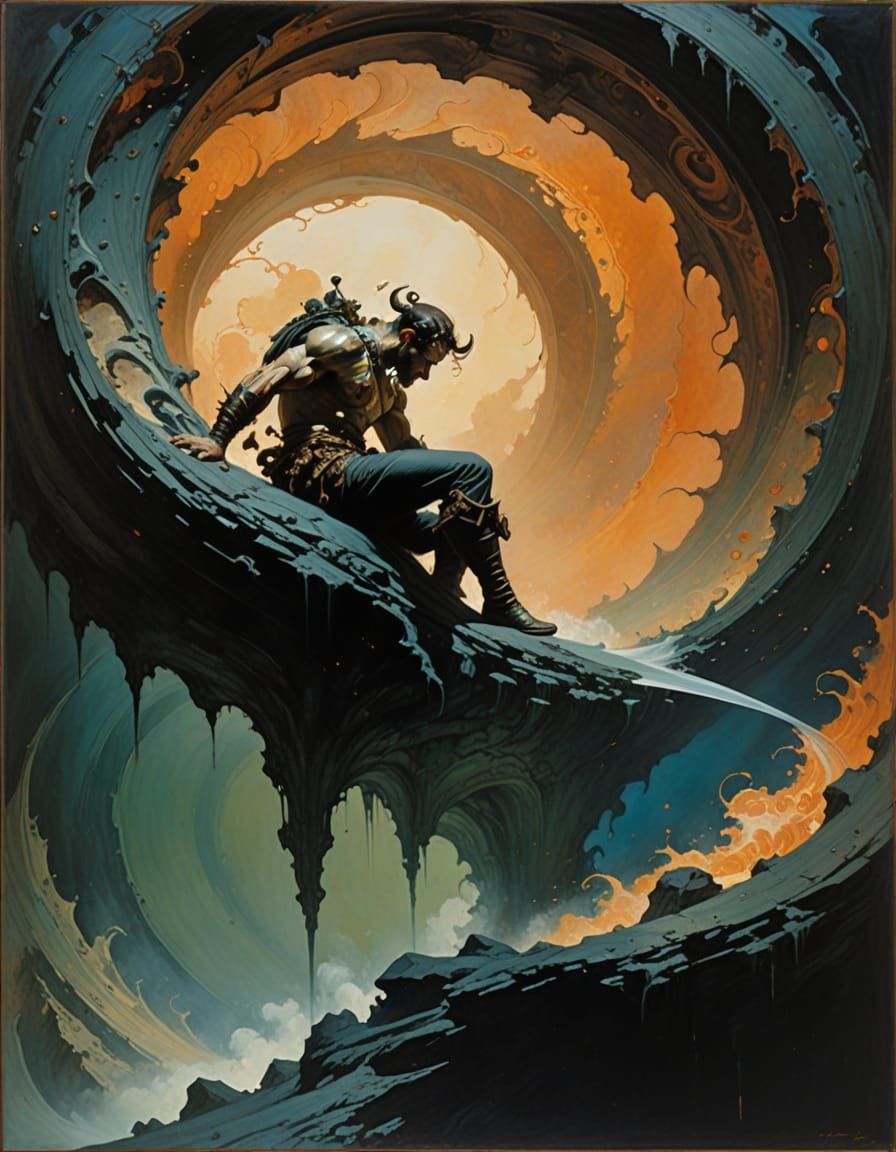 Surreal Portrait of Man Falling into Abyss in Opulent Temper...