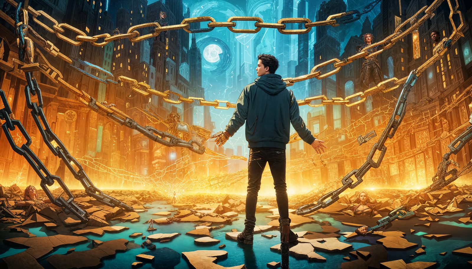 Triumphant Figure Embraces Freedom and Justice