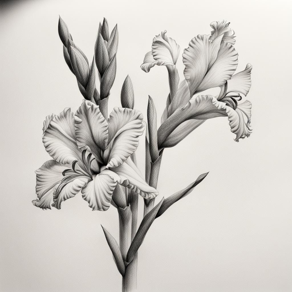 Realistic Pencil Sketch of a Gladiola Flower