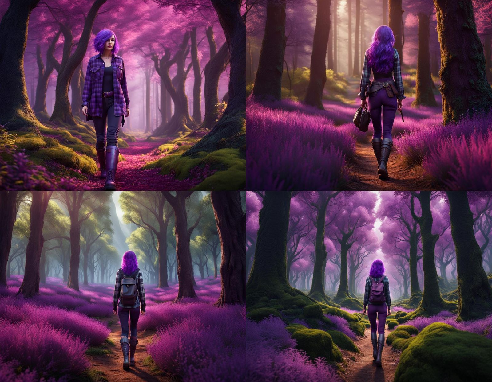 Woman with Purple Hair in Purple Forest