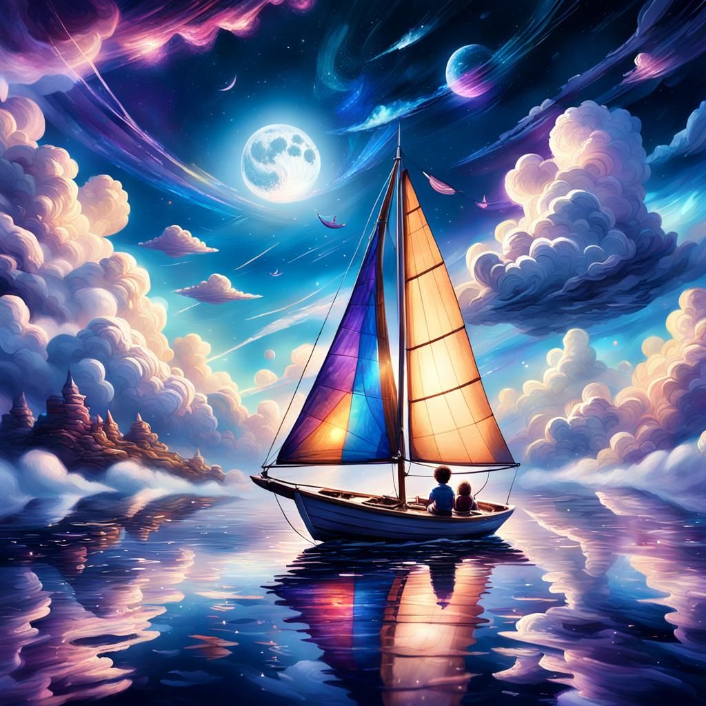 Child's Imagination: Sailboat Floating in Space