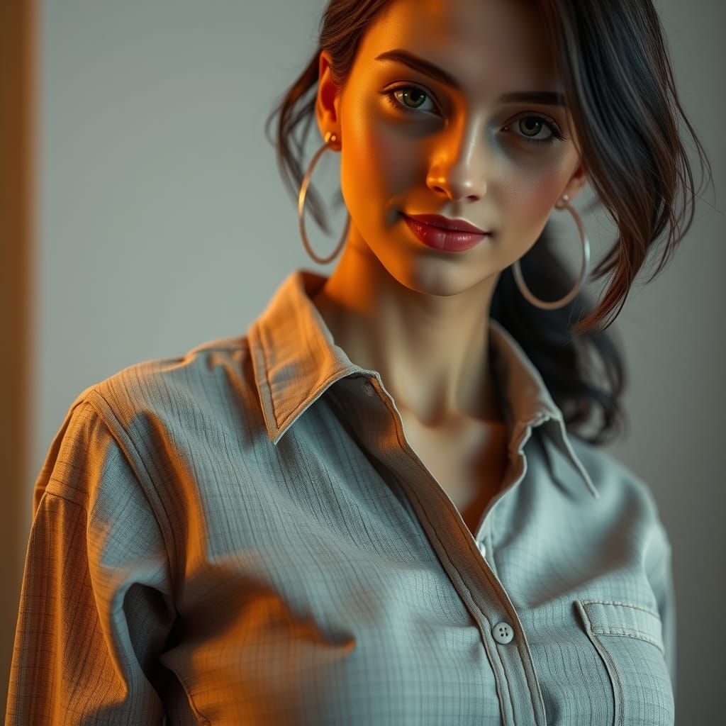 Hyper-Realistic Woman in Casual Shirt