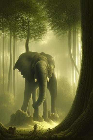 Enormous Elephant-Tree Hybrid in a Gothic Horror Forest