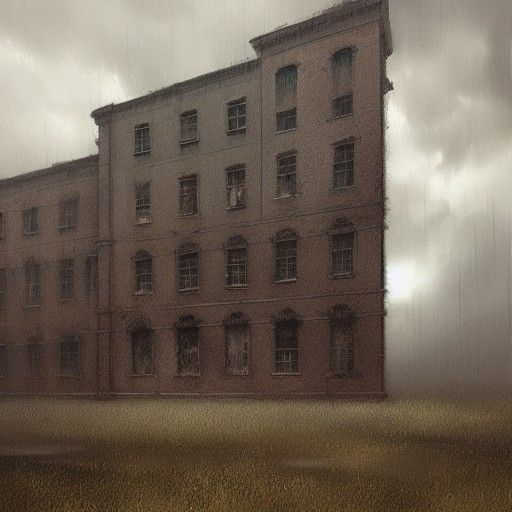 Sinister Brutalist Building in Stormy Evening