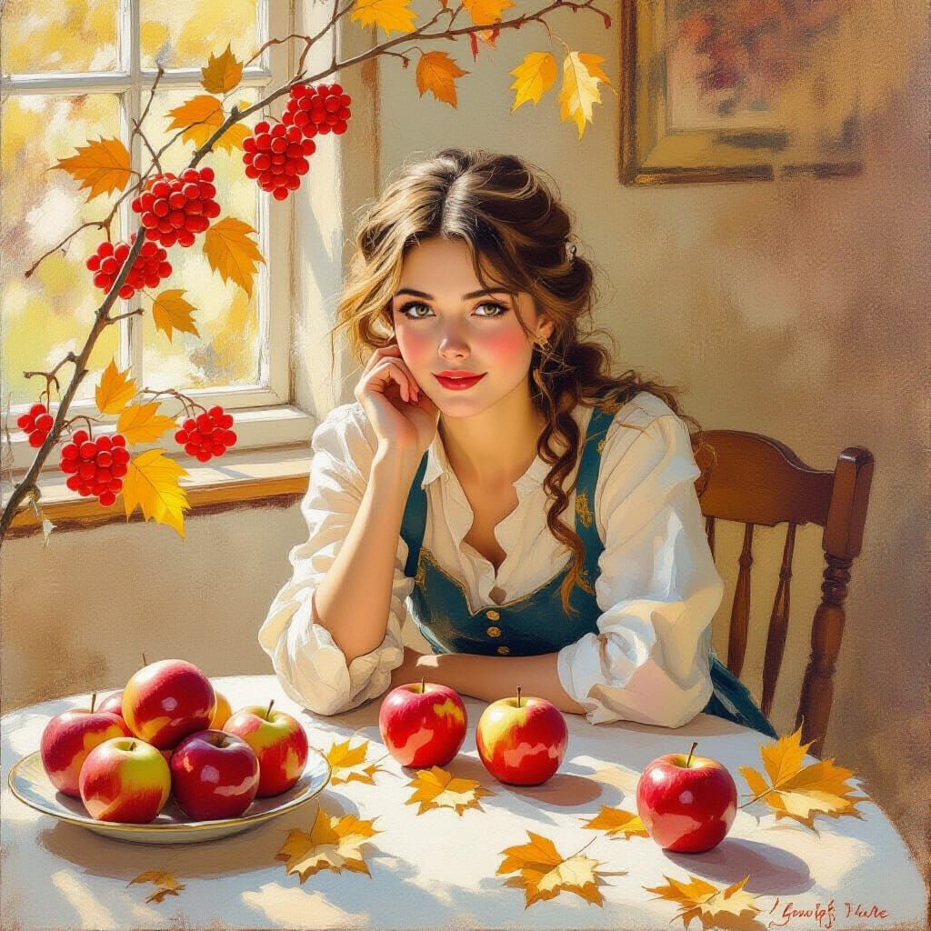 Whimsical Autumn Still Life with Apples and Berries