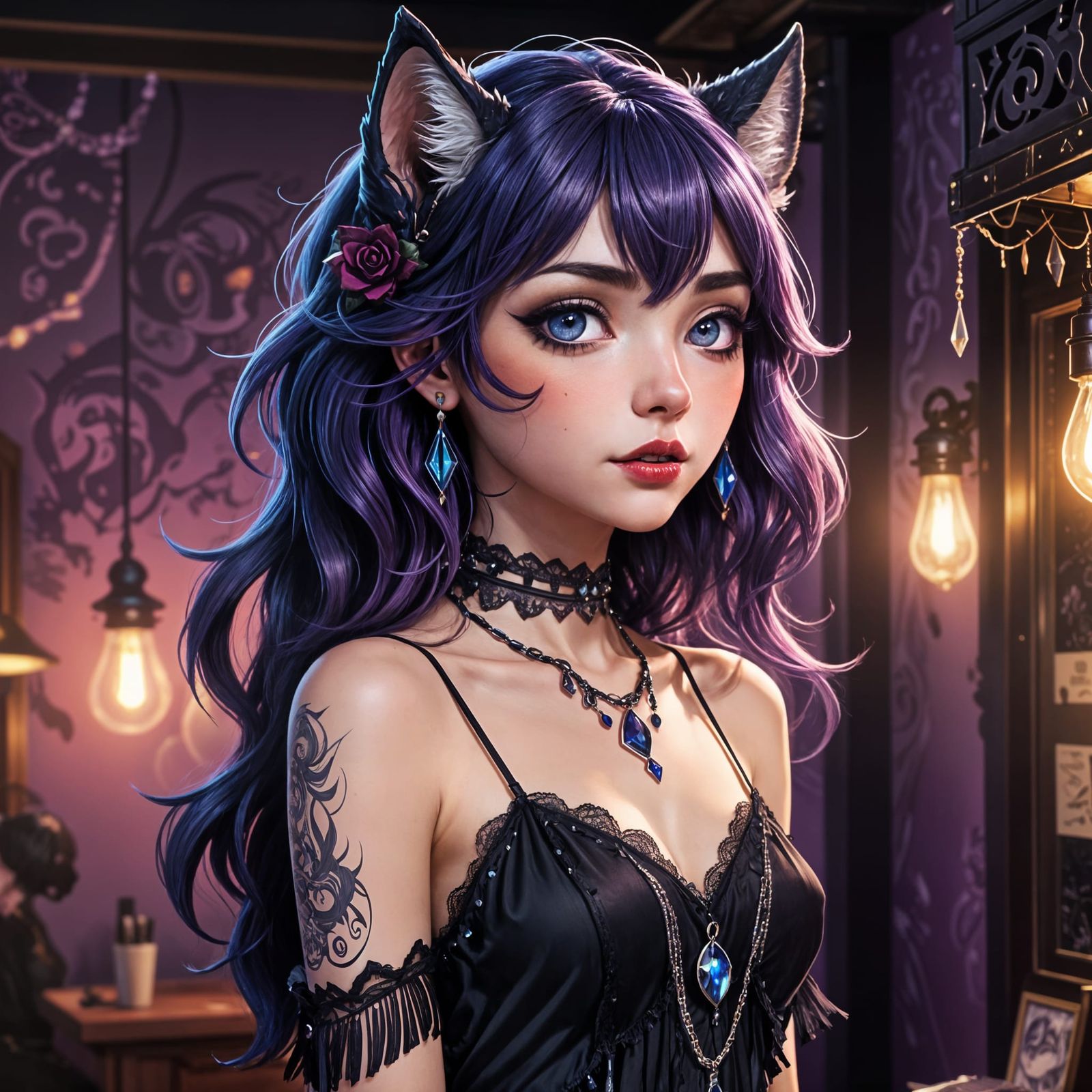 Anime She-Wolf in 1920s Speakeasy