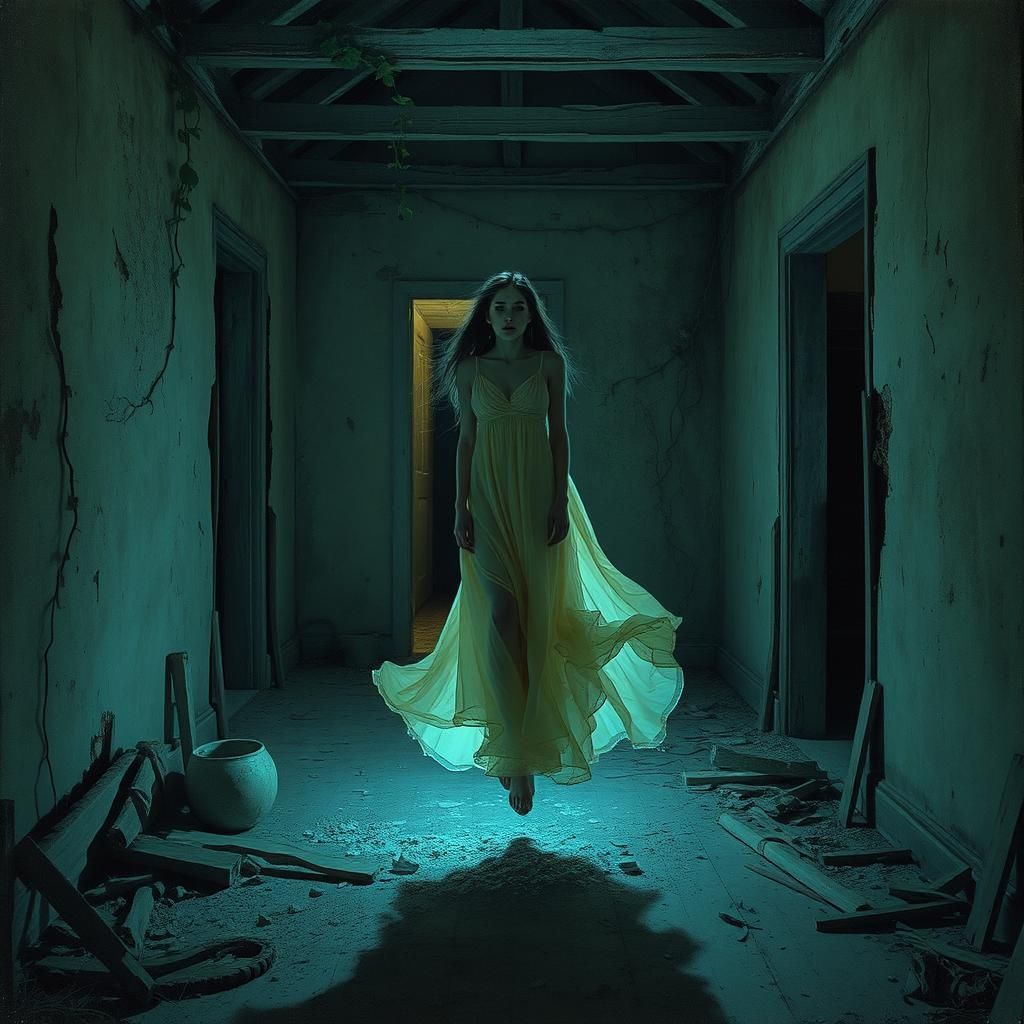 Ethereal Being in Haunted House, Surrealist Art