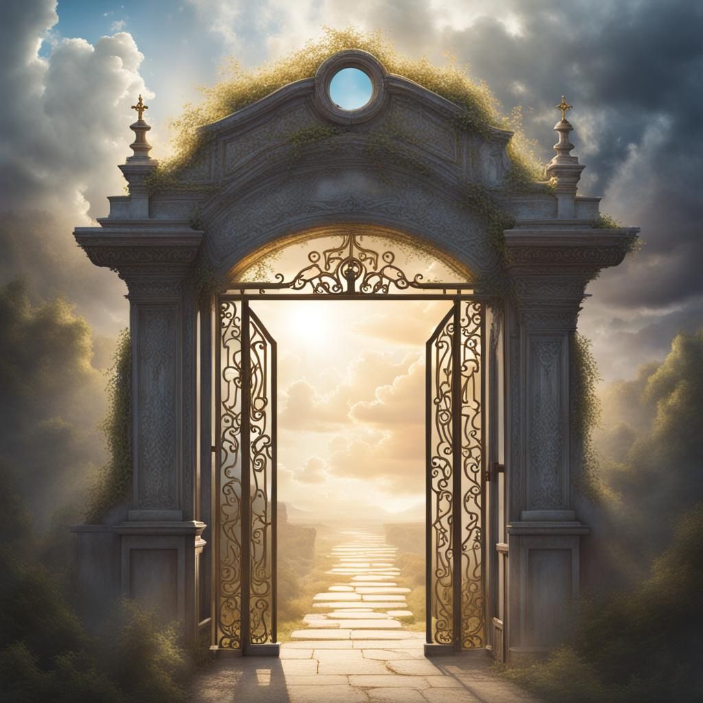 Ethereal Pearly Gate in Dreamlike Pastel Colors