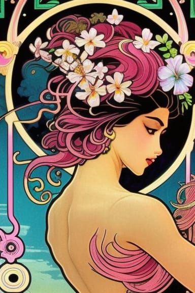 Beautiful Flamingo Princess Dancing in Summer Blossoms