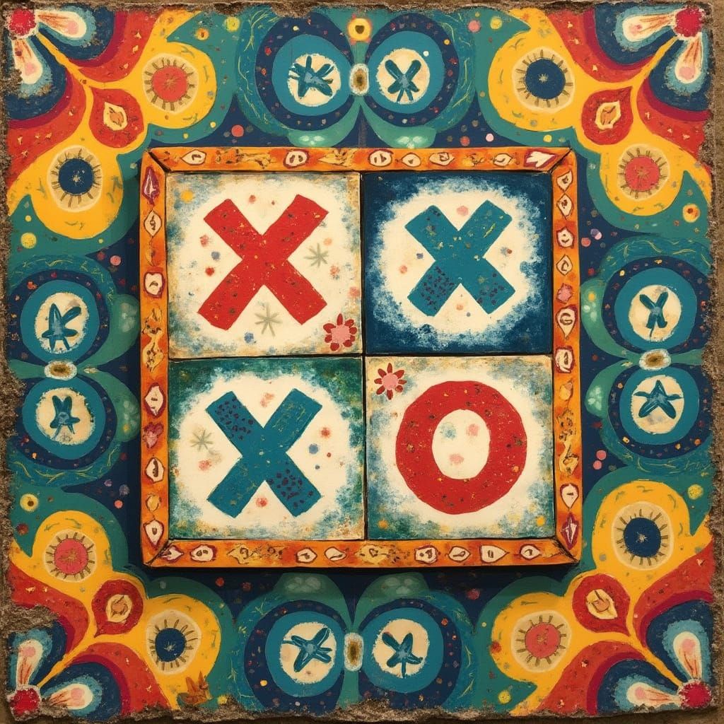 Colorful Tic-Tac-Toe Game Board in Whimsical Style