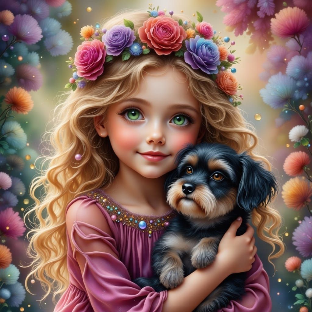 Girl with Dog, Hyperrealistic Digital Art