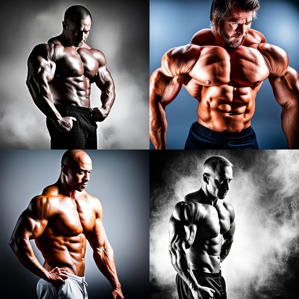 Muscular Bodybuilder Flexing Biceps in Hyperrealistic Style