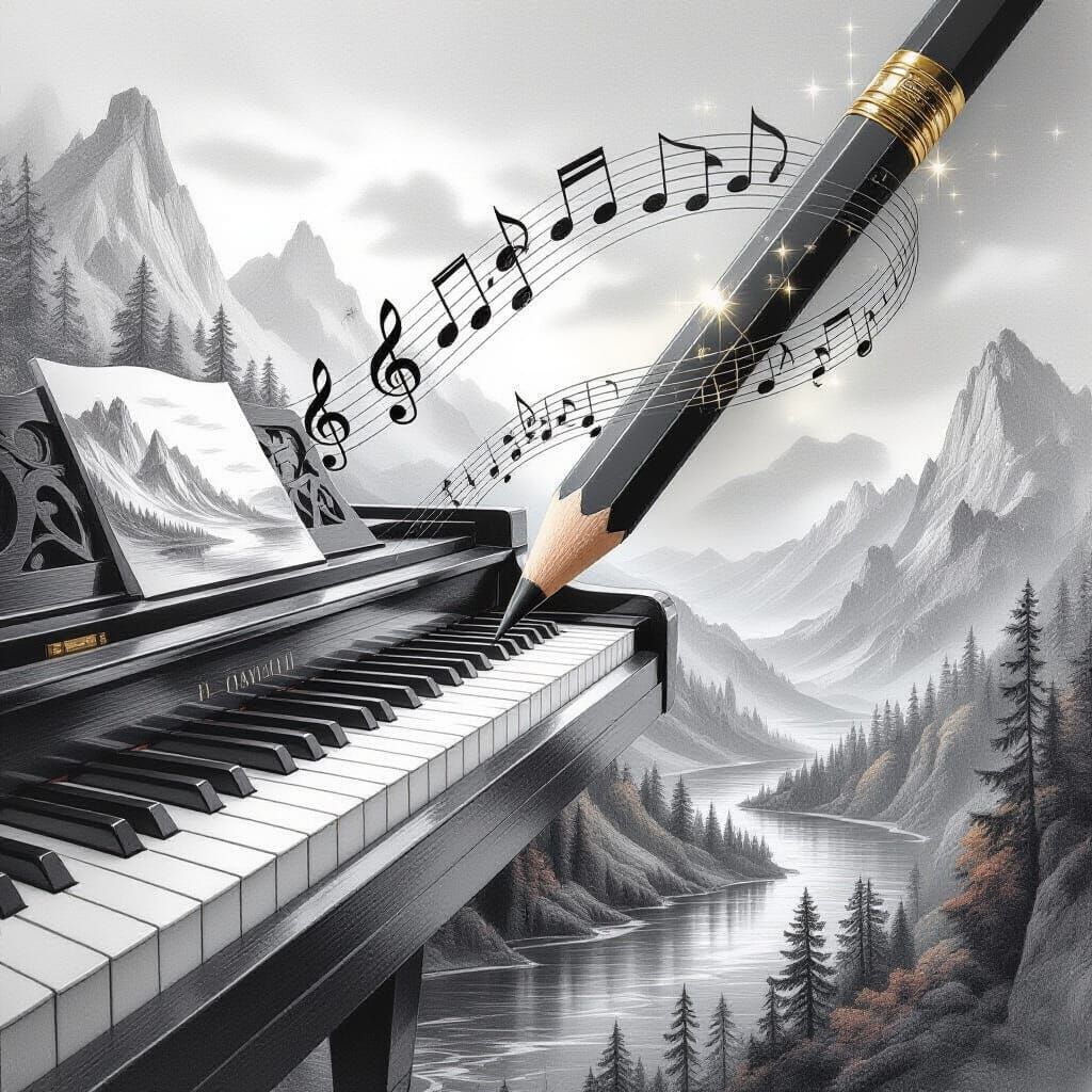 Pencil Sketch Transforms into Ethereal Piano Music
