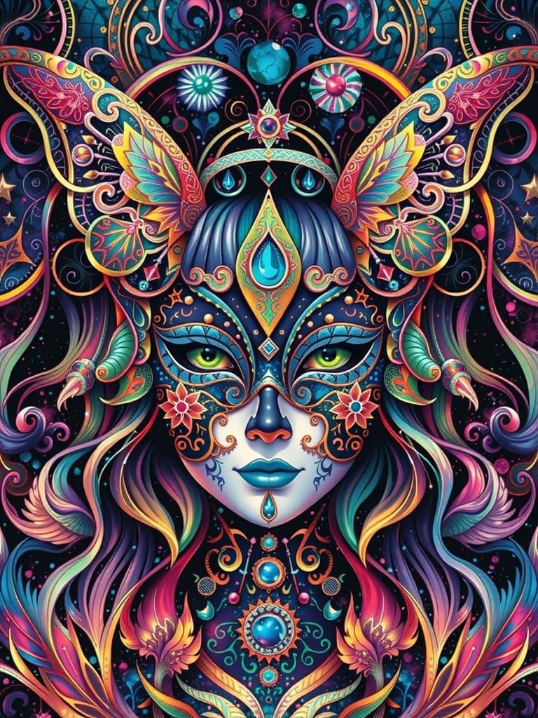 Psychedelic Face Painting in Magical Alcoholic Ink Style