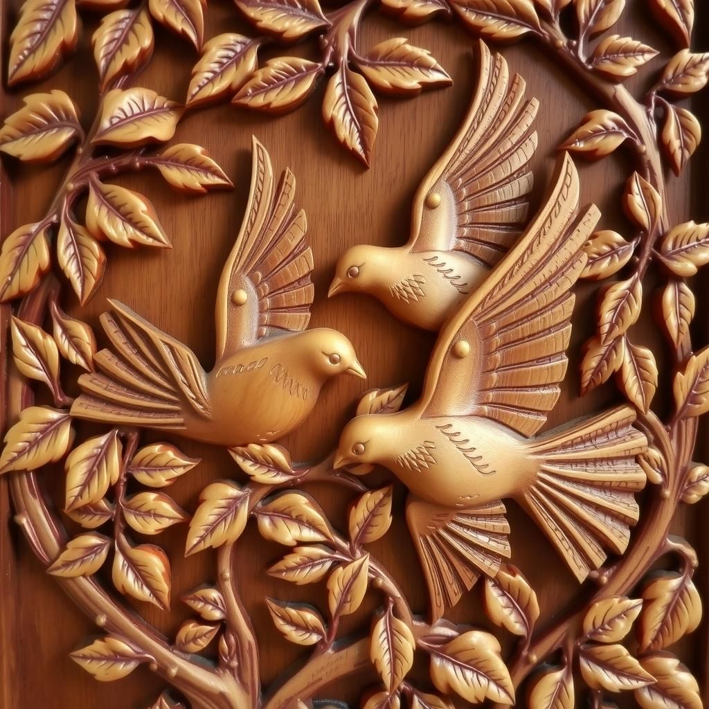 Three Birds Carved in Wood