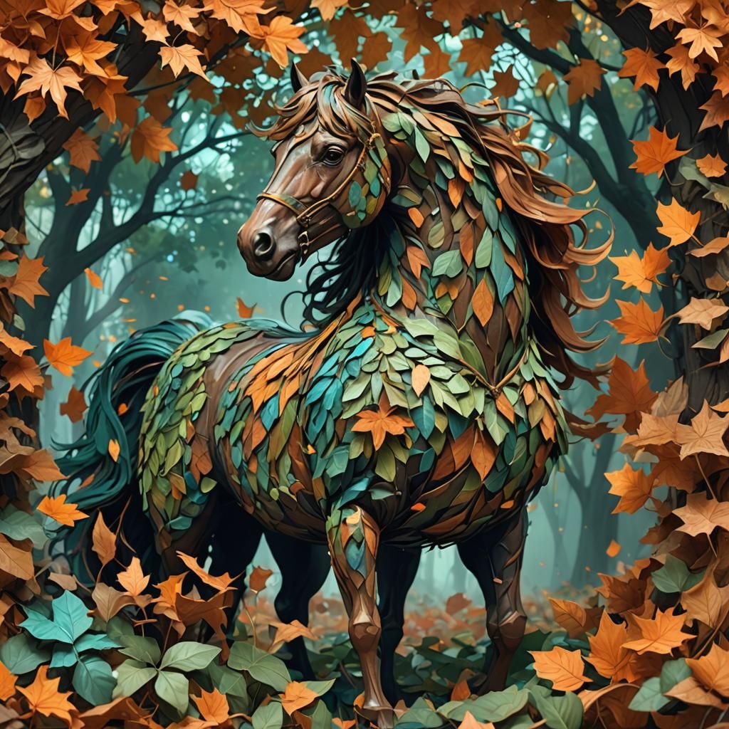 Horse Made of Autumn Leaves in Unreal Engine 5